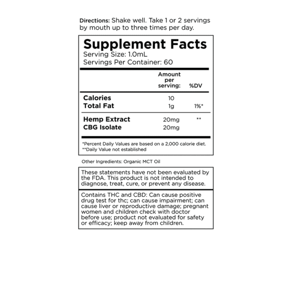 CBG:CBD Tincture: Full-Spectrum (1200mg CBG / 1200mg CBD)