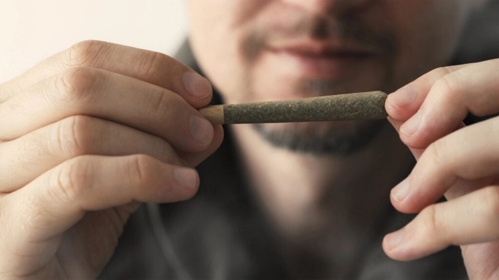 Close-up of man holding CBD joint