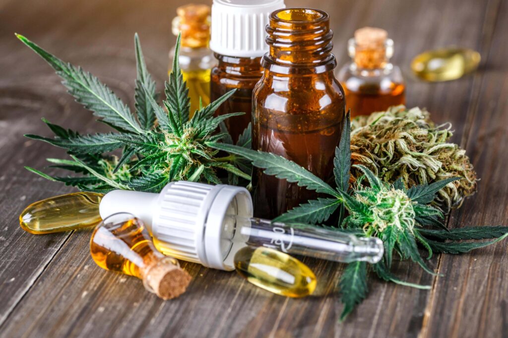 Cannabis leaf, flower, oil, dropper, etc.